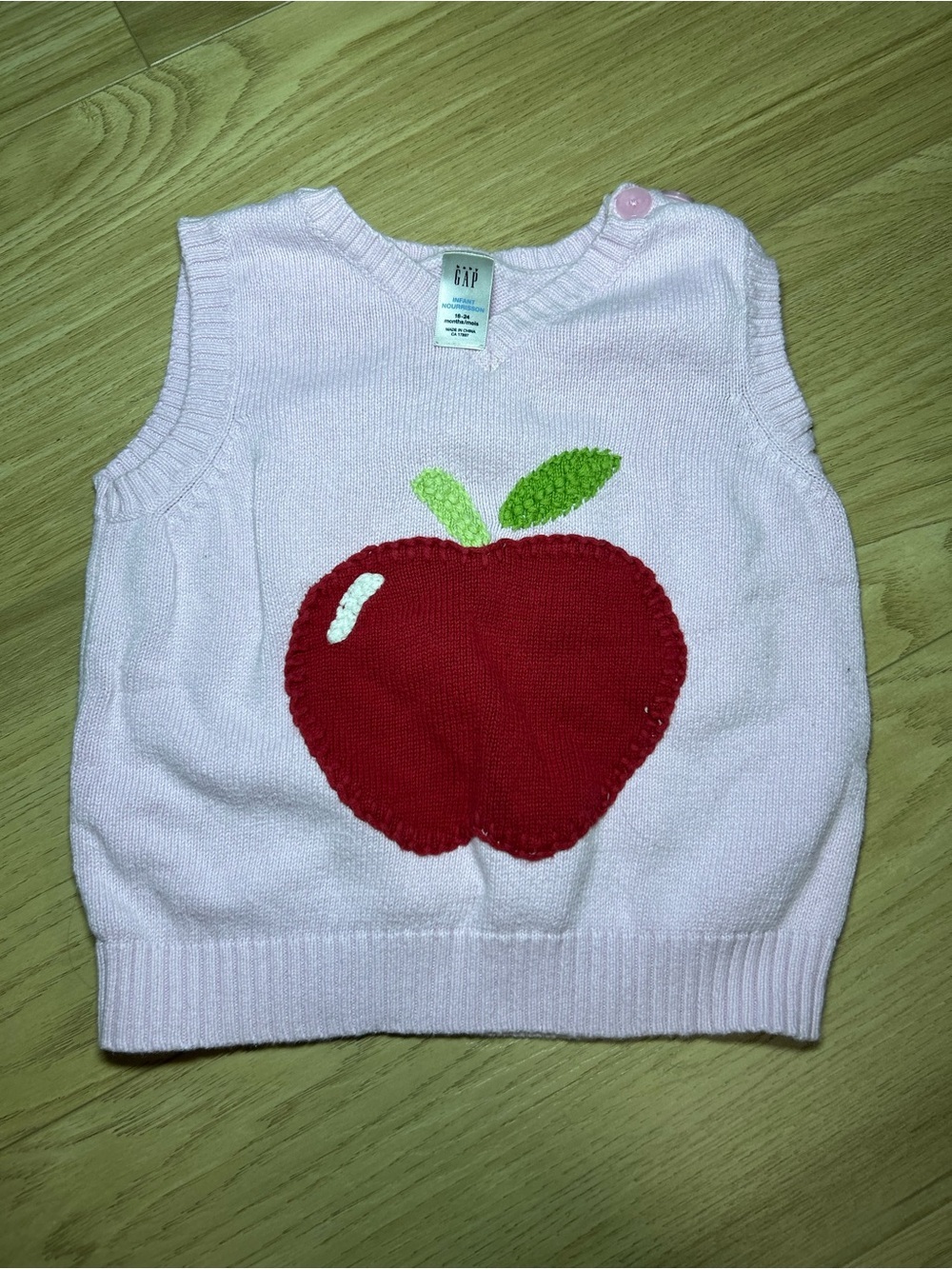 GAP Pink Knit Vest with Red Apple Applique